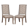 Set Of 2 Beige Upholstered Side Chairs In Rustic Natural Tone Solid Natural Dining Room Dining Chairs Tufted Back Wood Fabric