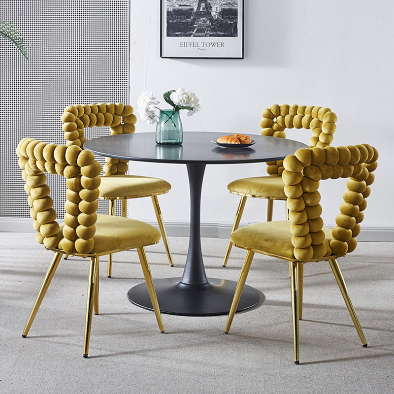 Modern Chair Set Of 2 With Iron Tube Legs, Soft Cushions And Comfortable Backrest, Suitable For Dining Room, Living Room, Cafe,Hairball Back Yellow Fabric