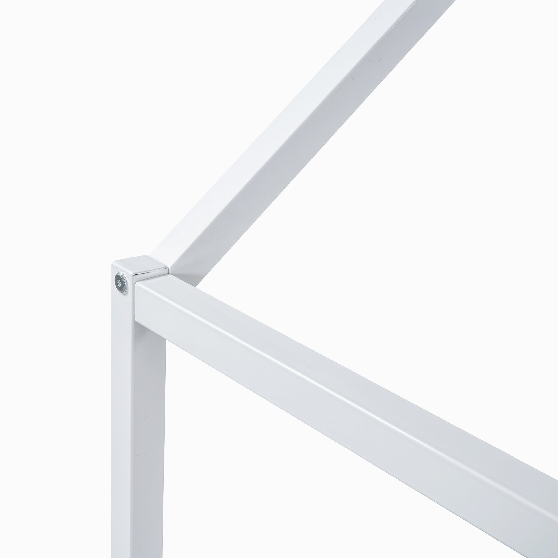 Twin Size Metal House Bed With Fence And Door, White White Metal