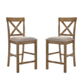 Set Of 2 Fabric And Wood Counter Height Chairs In Rustic Oak And Brown Solid Oak Dining Room Dining Chairs Wood Fabric