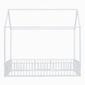 Twin Size Metal House Bed With Fence And Door, White White Metal