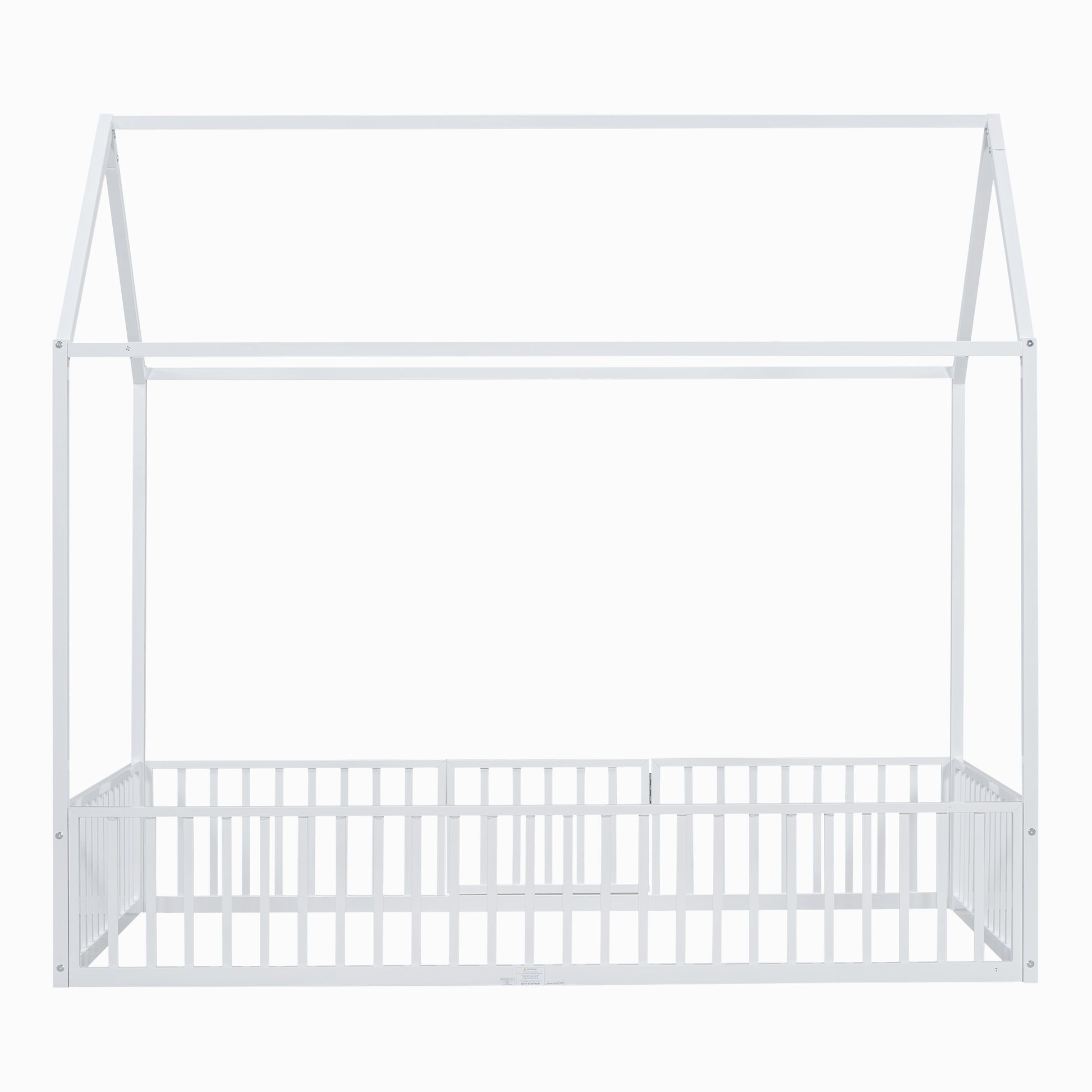 Twin Size Metal House Bed With Fence And Door, White White Metal