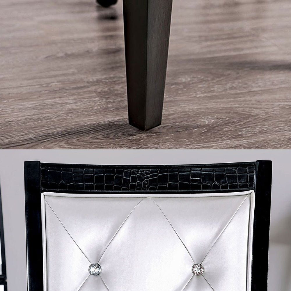 Set Of 2 Dining Side Chair In Black And Silver Finish Black Dining Room Dining Chairs Tufted Back Faux Leather