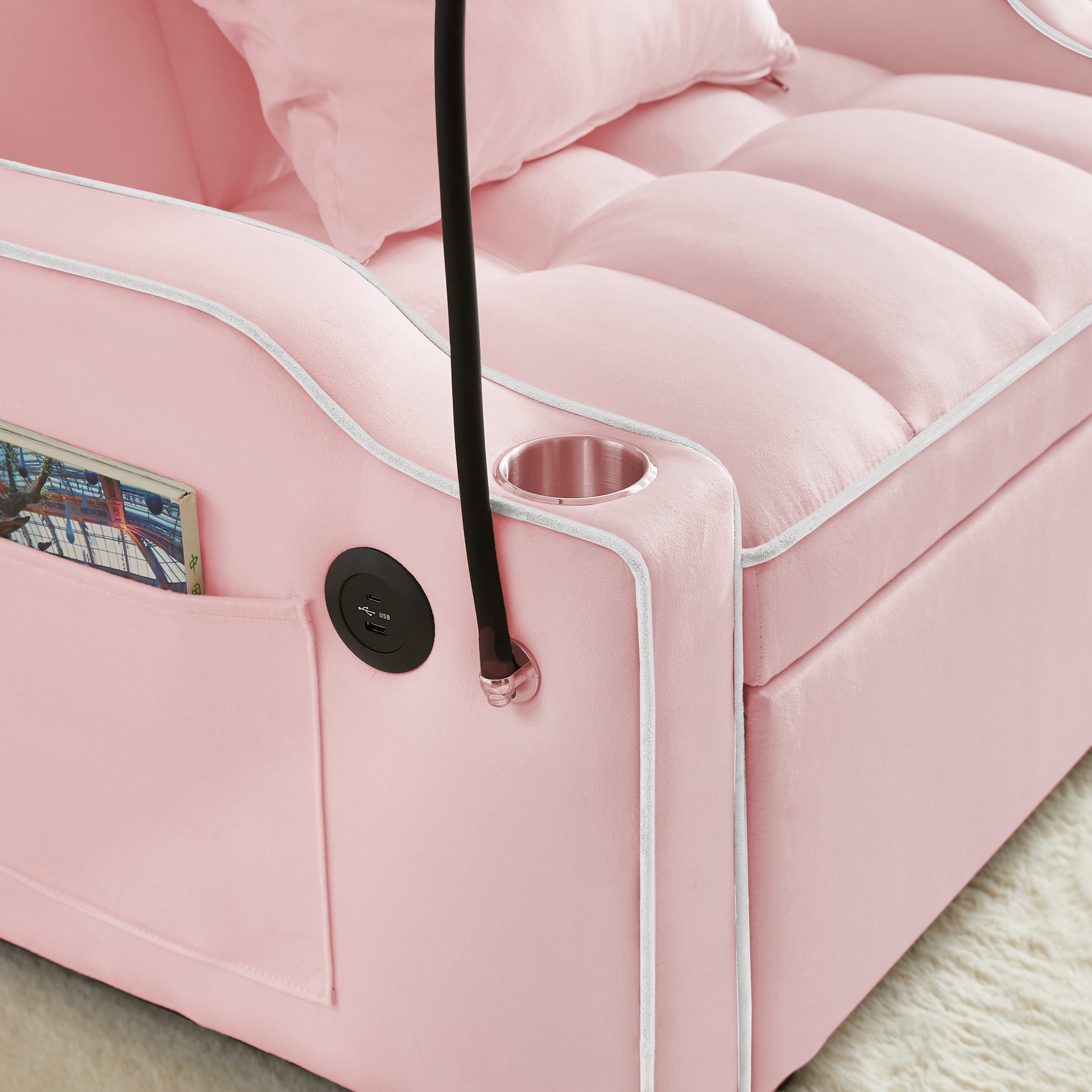 3 In 1 Sofa Bed, Convertible Sleeper Chair Sofa Bed Adjustable Pull Out Sleeper Chair Bed Multi Pockets Folding Sofa Bed For Living Room Bedroom Small Space Pink Pink Velvet 1 Seat