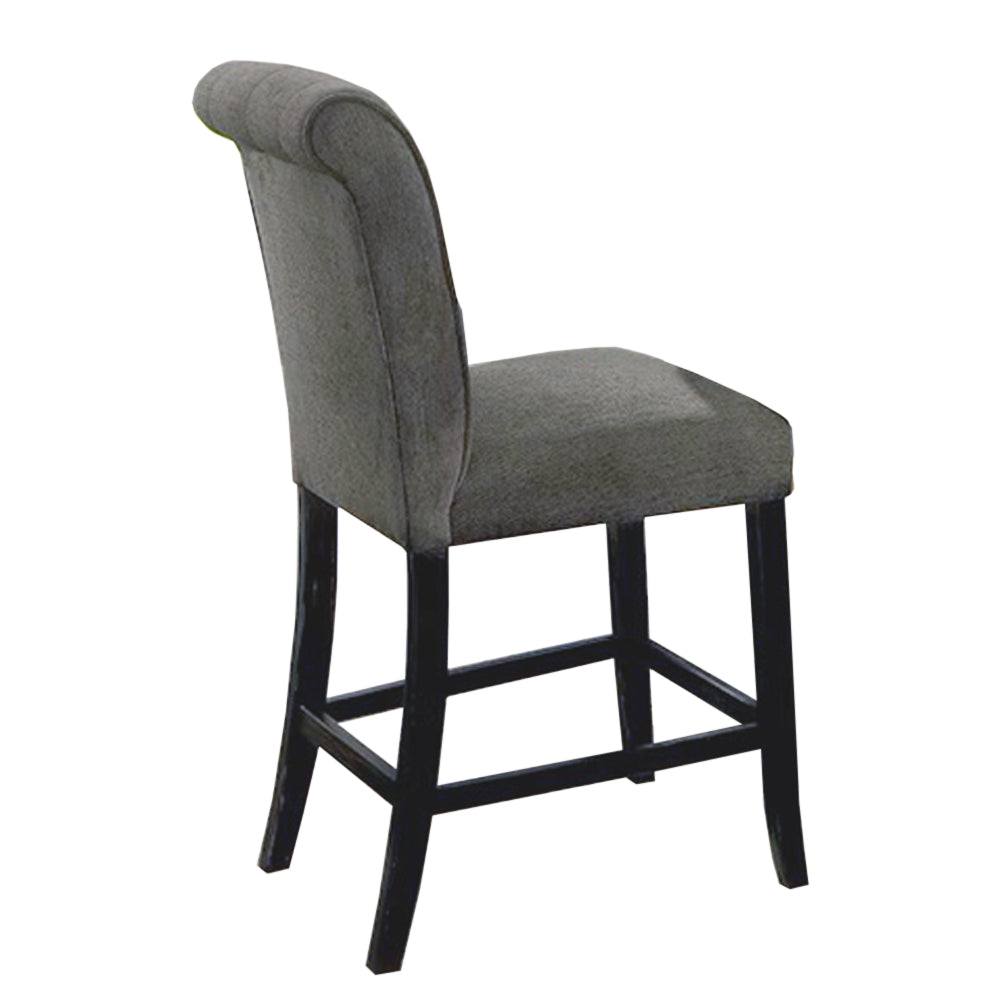 Set Of 2 Fabric Upholstered Dining Chairs In Antique Black And Gray Solid Antique Black Dining Room Wood Fabric