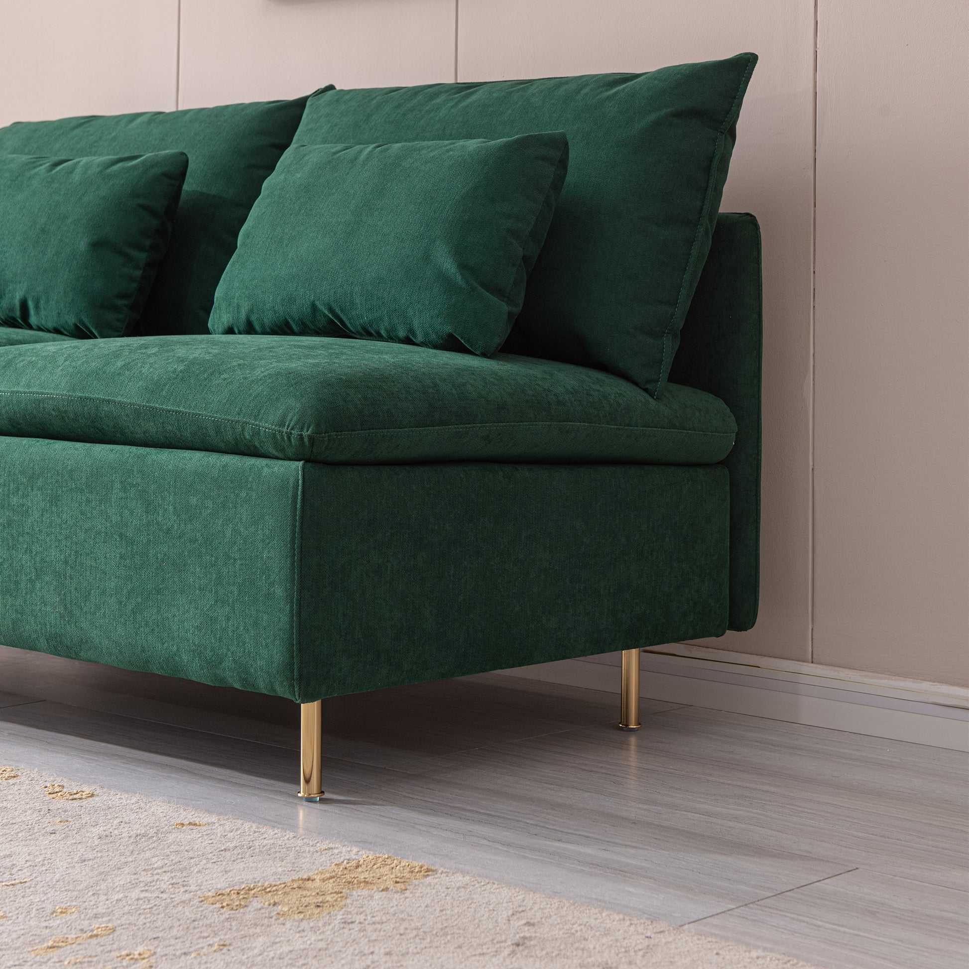 Modern Armless Loveseat Couch,Armless Settee Bench, Emerald Cotton Linen 59.8'' Emerald Foam Cotton Linen 2 Seat