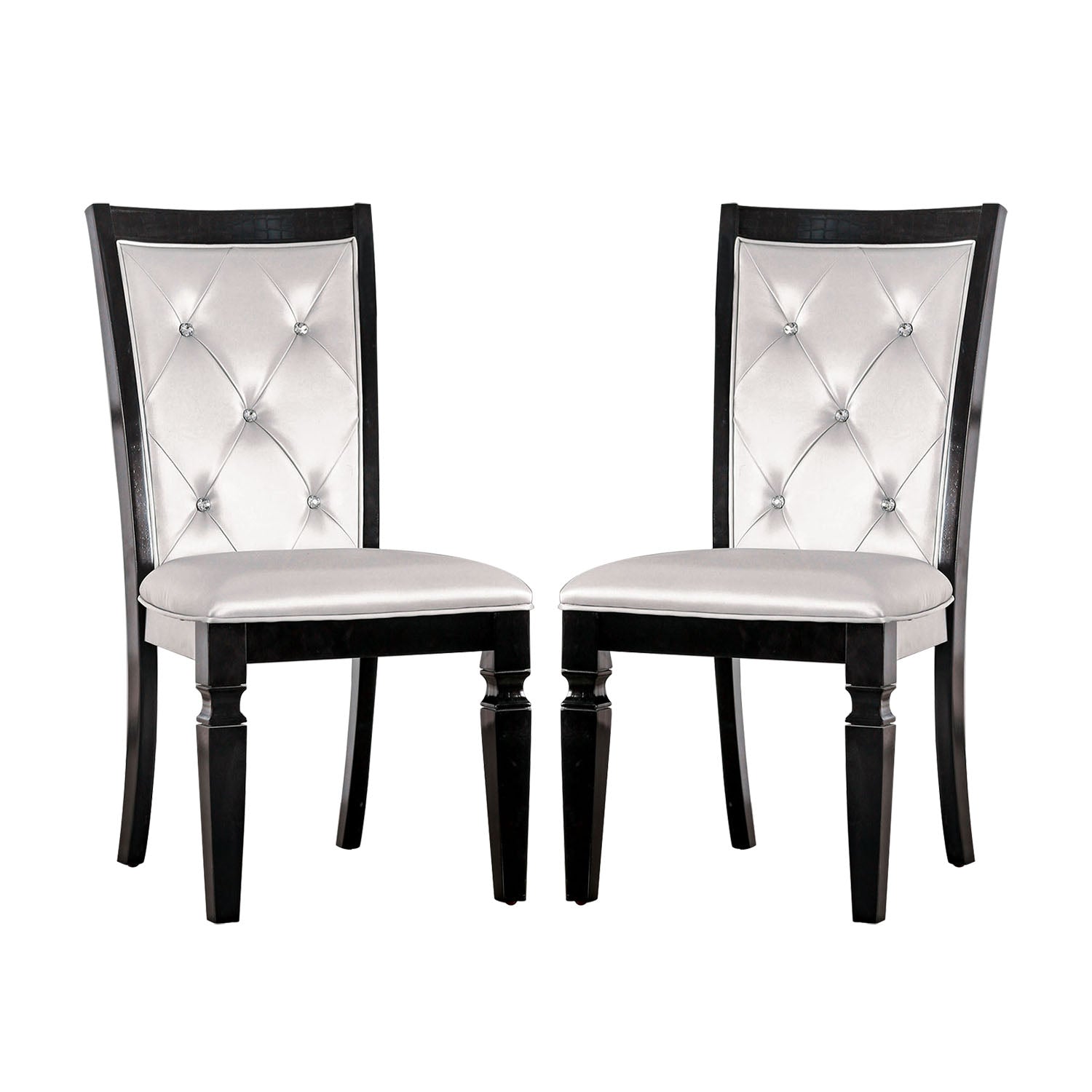 Set Of 2 Dining Side Chair In Black And Silver Finish Black Dining Room Dining Chairs Tufted Back Faux Leather