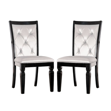 Set Of 2 Dining Side Chair In Black And Silver Finish Black Dining Room Dining Chairs Tufted Back Faux Leather