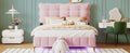 Full Size Velvet Platform Bed With Led Frame And Stylish Mental Bed Legs, Pink Pink Velvet
