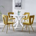 Modern Chair Set Of 2 With Iron Tube Legs, Soft Cushions And Comfortable Backrest, Suitable For Dining Room, Living Room, Cafe,Hairball Back Yellow Fabric