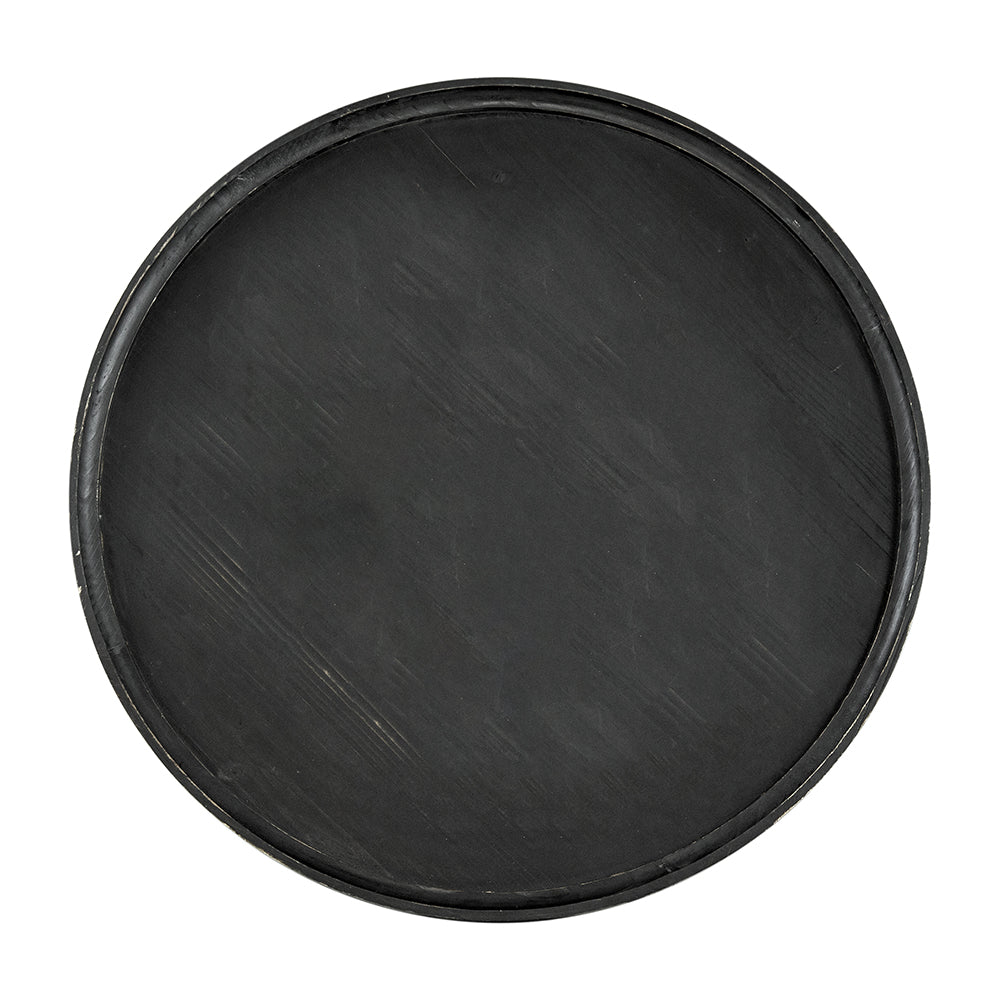 D29.7" X 16.5"Round 2 Tiered Side Tabel, Natural End Tabel For Lving Room Bedroom Entryway, Black Black Wood