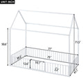 Twin Size Metal House Bed With Fence And Door, White White Metal