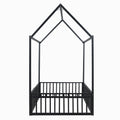 Twin Size Metal House Bed With Fence And Door, Black Black Metal