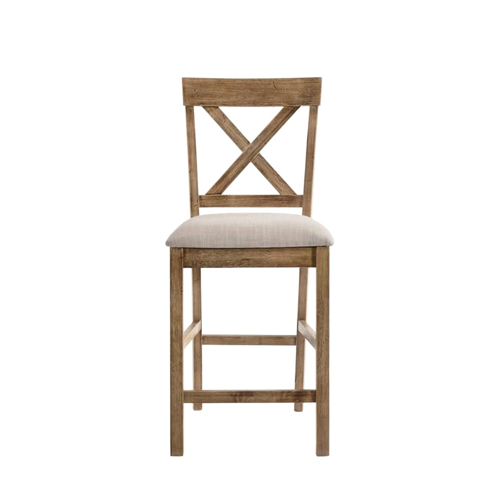 Set Of 2 Fabric And Wood Counter Height Chairs In Rustic Oak And Brown Solid Oak Dining Room Dining Chairs Wood Fabric