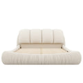 Queen Size Luxury Upholstered Bed With Thick Headboard, Velvet Queen Bed With Oversized Padded Backrest, Beige Expect Arrival Date 2024 4 9 Queen Beige Velvet