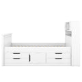 Twin Size Captain Platform Bed Frame With Storage Bookcases And Shelves,Four Drawers,White Twin White Solid Wood Mdf