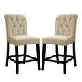 Set Of 2 Padded Chenille Dining Chairs In Beige And Antique Black Solid Antique Black Dining Room Dining Chairs Wood Fabric