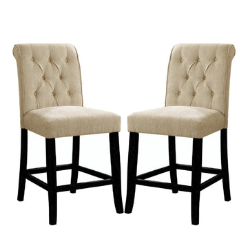 Set Of 2 Padded Chenille Dining Chairs In Beige And Antique Black Solid Antique Black Dining Room Dining Chairs Wood Fabric