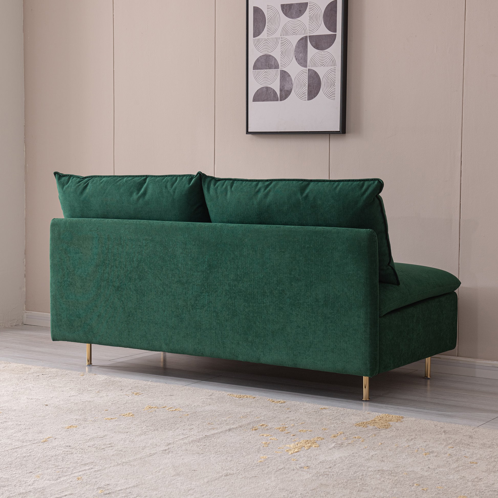 Modern Armless Loveseat Couch,Armless Settee Bench, Emerald Cotton Linen 59.8'' Emerald Foam Cotton Linen 2 Seat