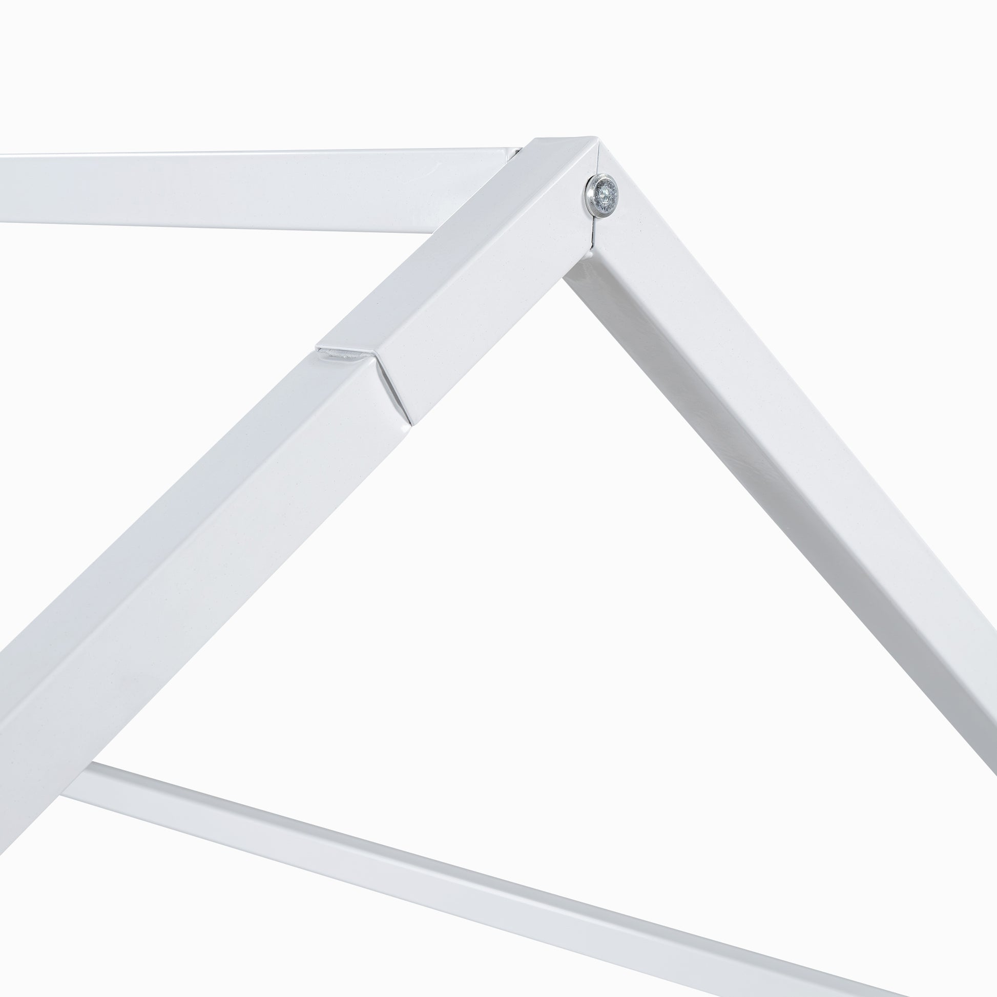 Twin Size Metal House Bed With Fence And Door, White White Metal