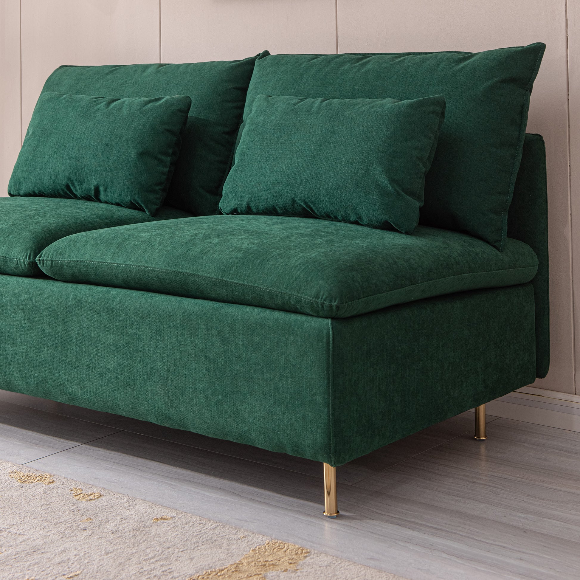 Modern Armless Loveseat Couch,Armless Settee Bench, Emerald Cotton Linen 59.8'' Emerald Foam Cotton Linen 2 Seat