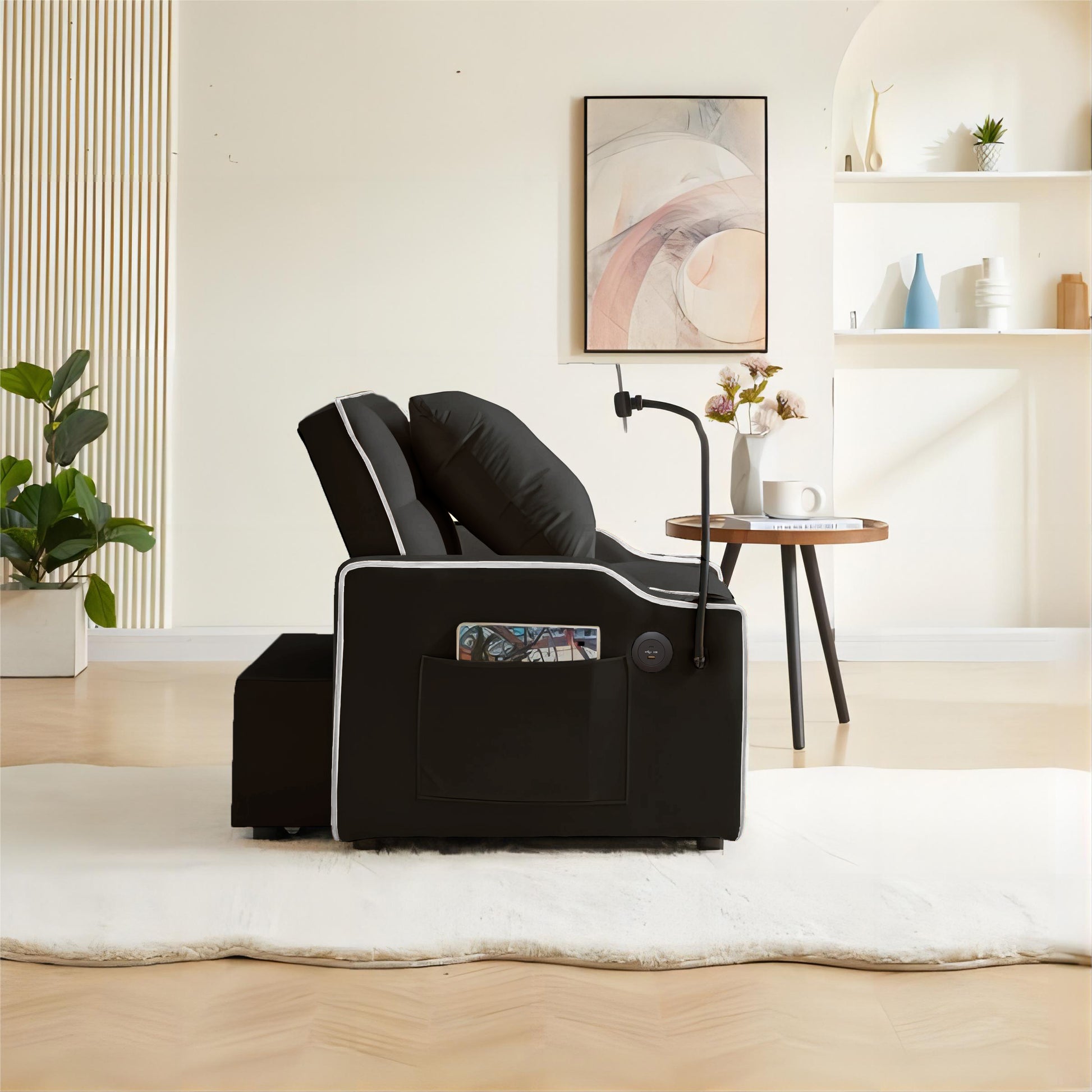 3 In 1 Sofa Bed, Convertible Sleeper Chair Sofa Bed Adjustable Pull Out Sleeper Chair Bed Multi Pockets Folding Sofa Bed For Living Room Bedroom Small Space Black Black Velvet 1 Seat