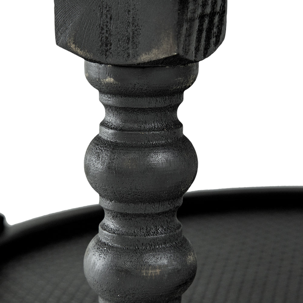D29.7" X 16.5"Round 2 Tiered Side Tabel, Natural End Tabel For Lving Room Bedroom Entryway, Black Black Wood