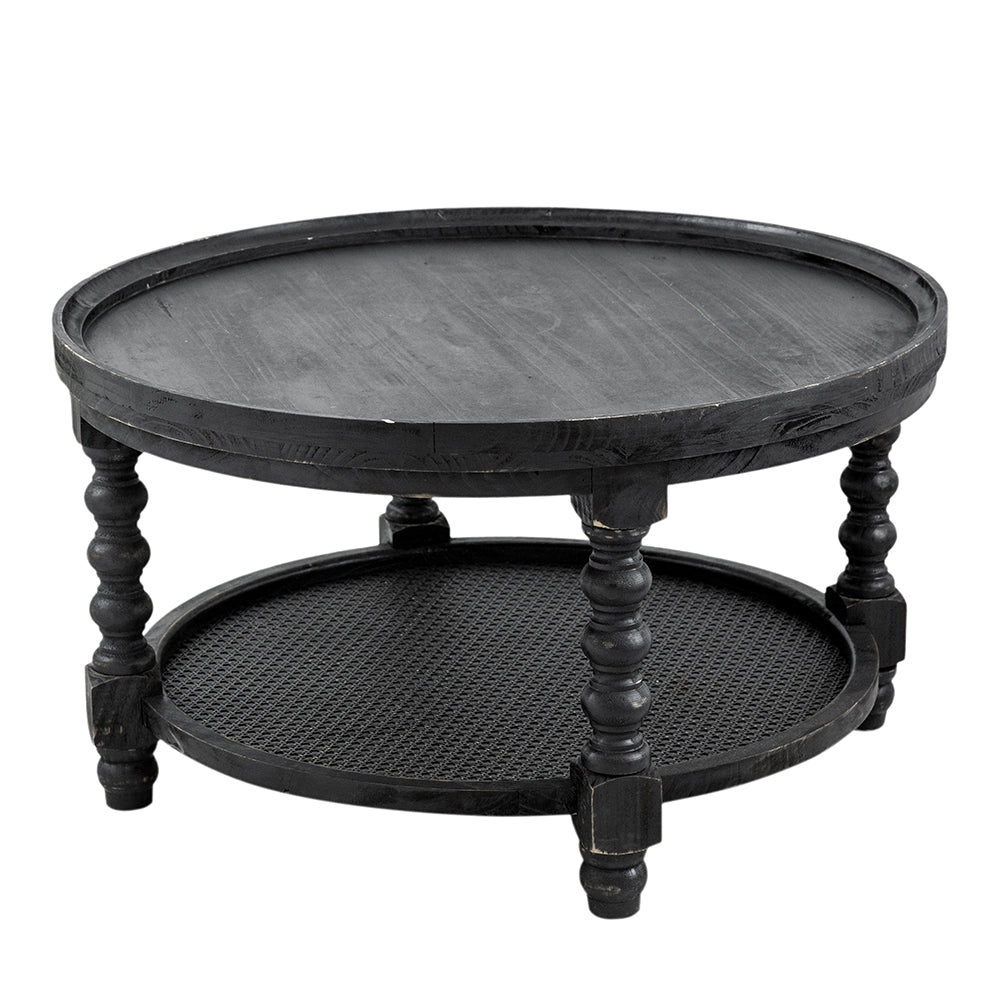 D29.7" X 16.5"Round 2 Tiered Side Tabel, Natural End Tabel For Lving Room Bedroom Entryway, Black Black Wood