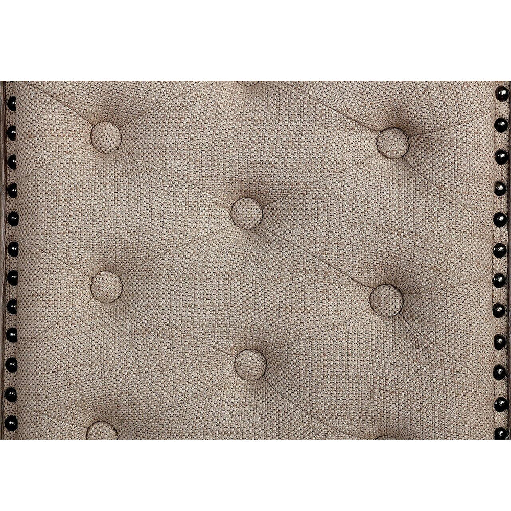 Set Of 2 Beige Upholstered Side Chairs In Rustic Natural Tone Solid Natural Dining Room Dining Chairs Tufted Back Wood Fabric