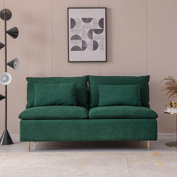 Modern Armless Loveseat Couch,Armless Settee Bench, Emerald Cotton Linen 59.8'' Emerald Foam Cotton Linen 2 Seat
