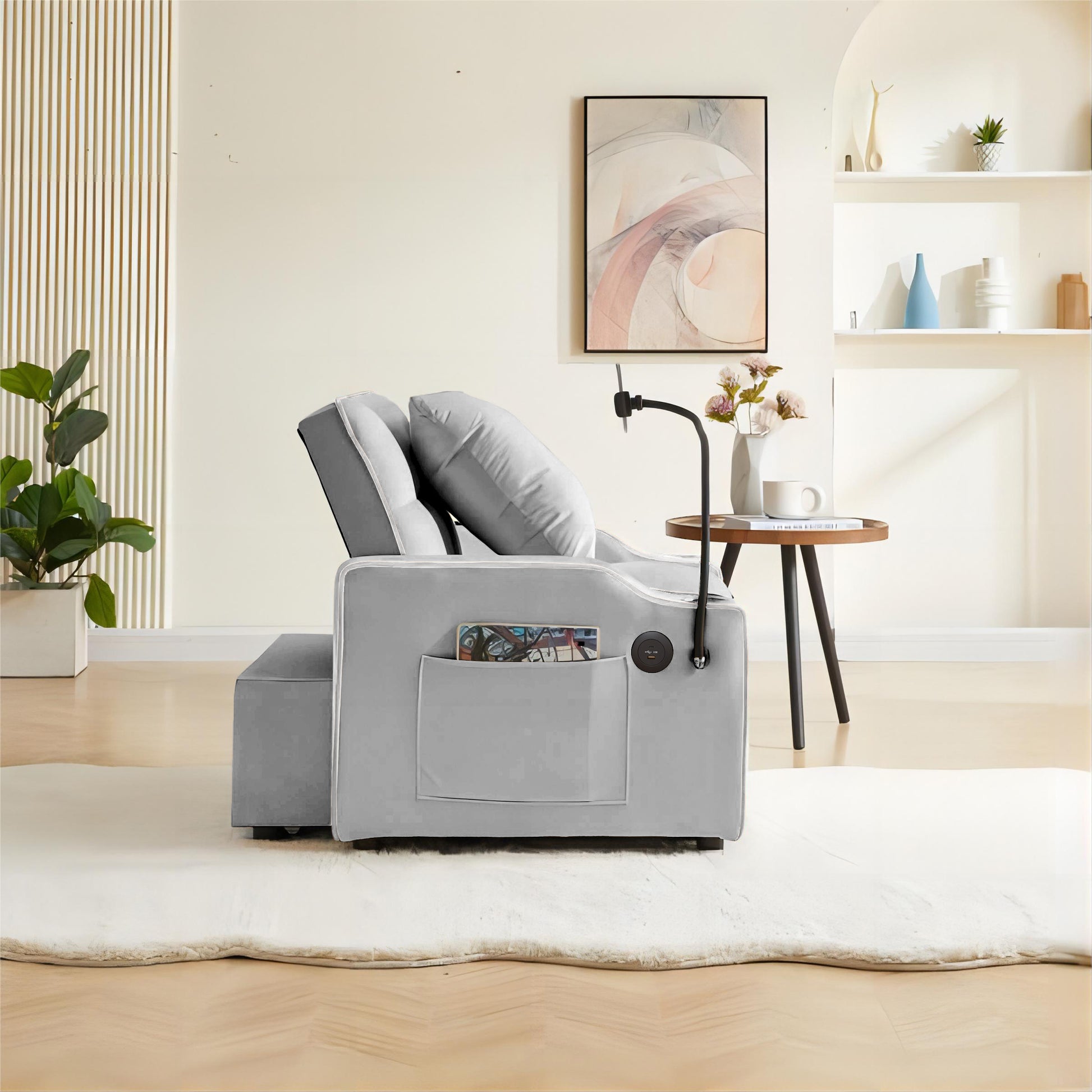 3 In 1 Sofa Bed, Convertible Sleeper Chair Sofa Bed Adjustable Pull Out Sleeper Chair Bed Multi Pockets Folding Sofa Bed For Living Room Bedroom Small Space Grey Grey Velvet 1 Seat