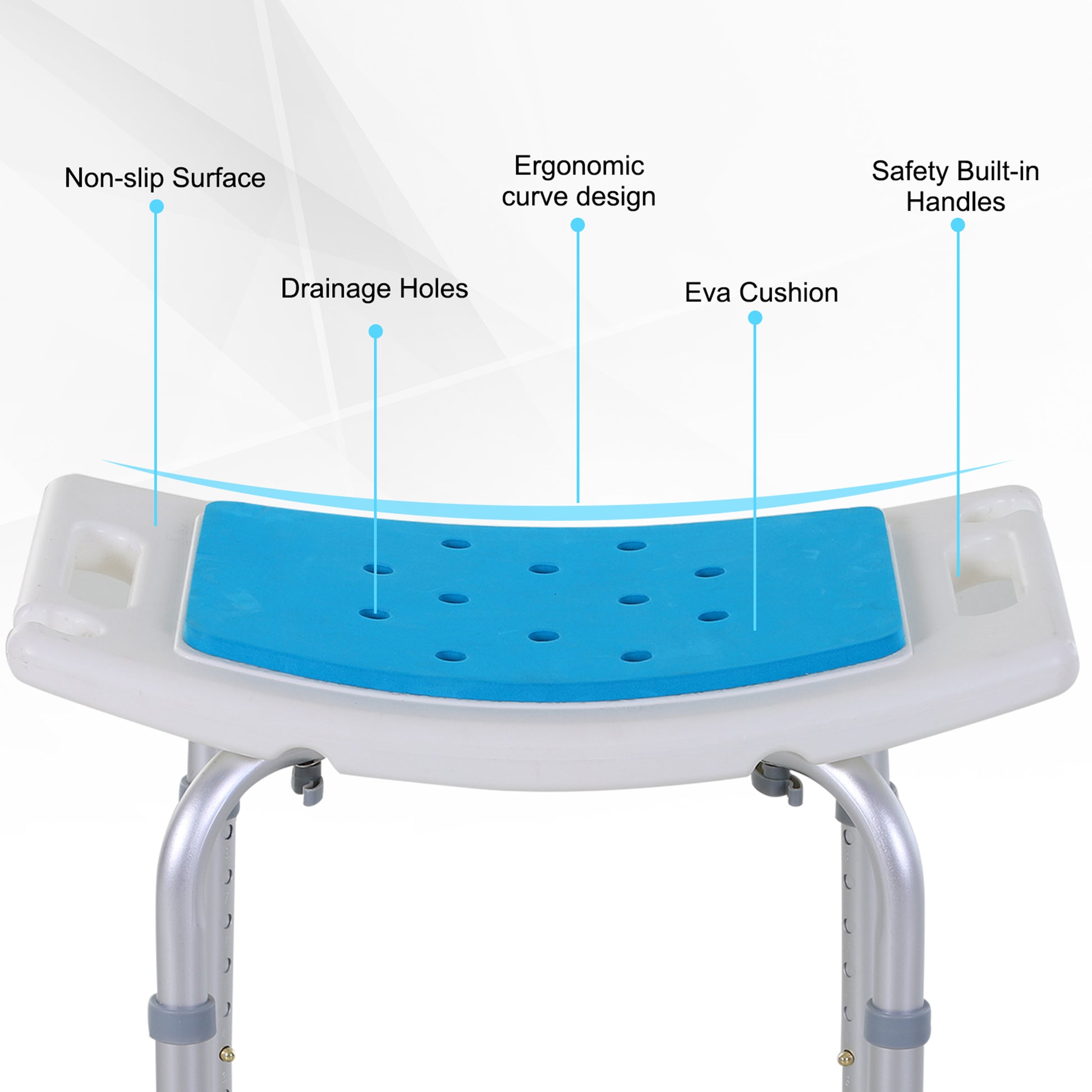 Homcom 6 Level Adjustable Curved Bath Stool Spa Shower Chair Non Slip Design For The Elderly, Injured, & Pregnant Women Blue Aluminum
