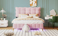 Full Size Velvet Platform Bed With Led Frame And Stylish Mental Bed Legs, Pink Pink Velvet