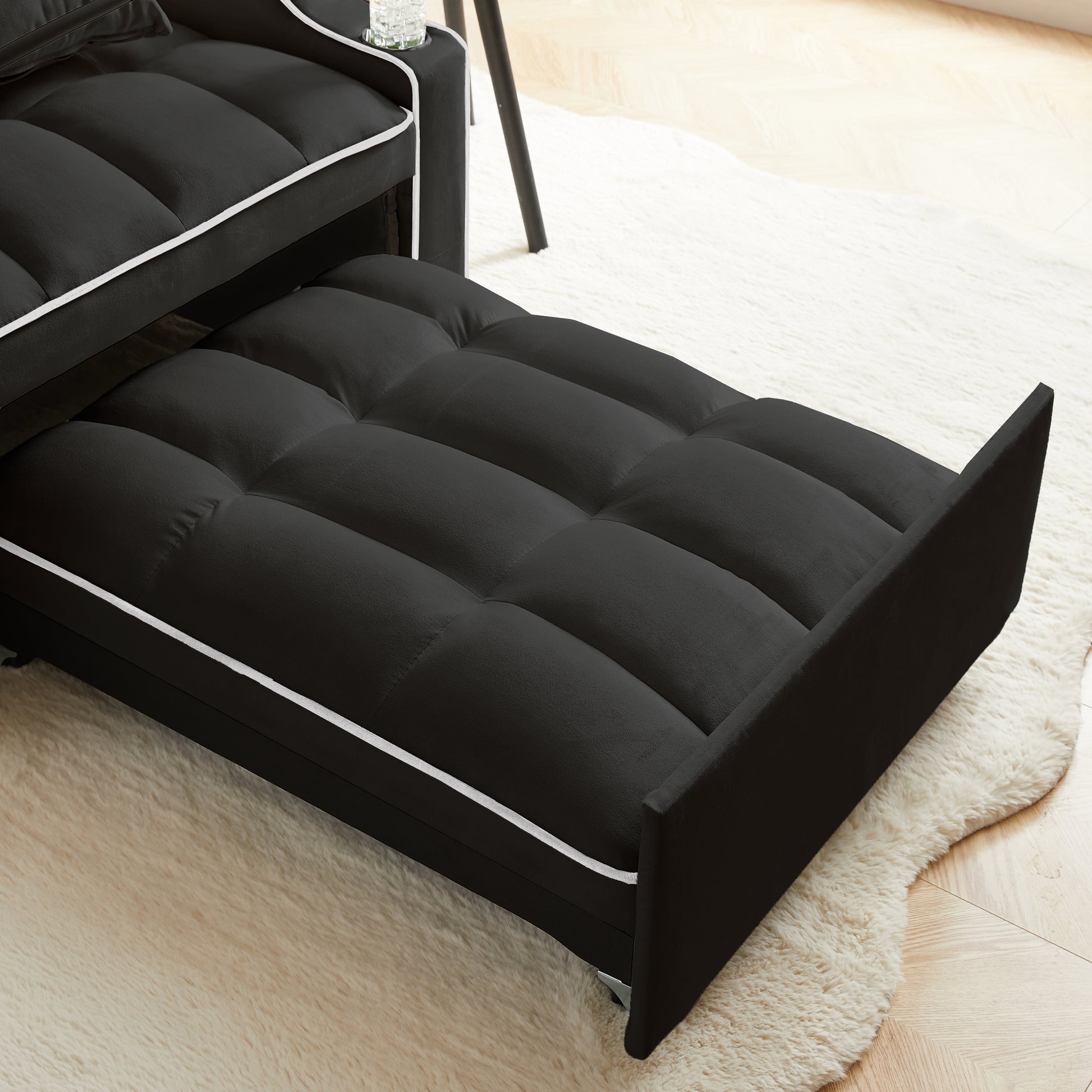 3 In 1 Sofa Bed, Convertible Sleeper Chair Sofa Bed Adjustable Pull Out Sleeper Chair Bed Multi Pockets Folding Sofa Bed For Living Room Bedroom Small Space Black Black Velvet 1 Seat
