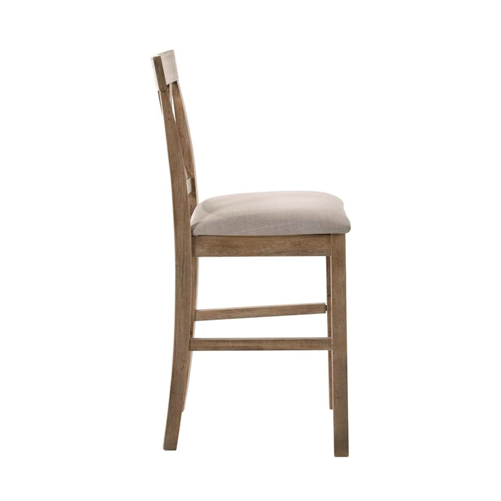 Set Of 2 Fabric And Wood Counter Height Chairs In Rustic Oak And Brown Solid Oak Dining Room Dining Chairs Wood Fabric