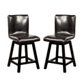 Set Of 2 Swivel Padded Counter Height Chairs In Black Finish Solid Black Dining Room Faux Leather