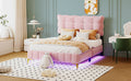 Full Size Velvet Platform Bed With Led Frame And Stylish Mental Bed Legs, Pink Pink Velvet