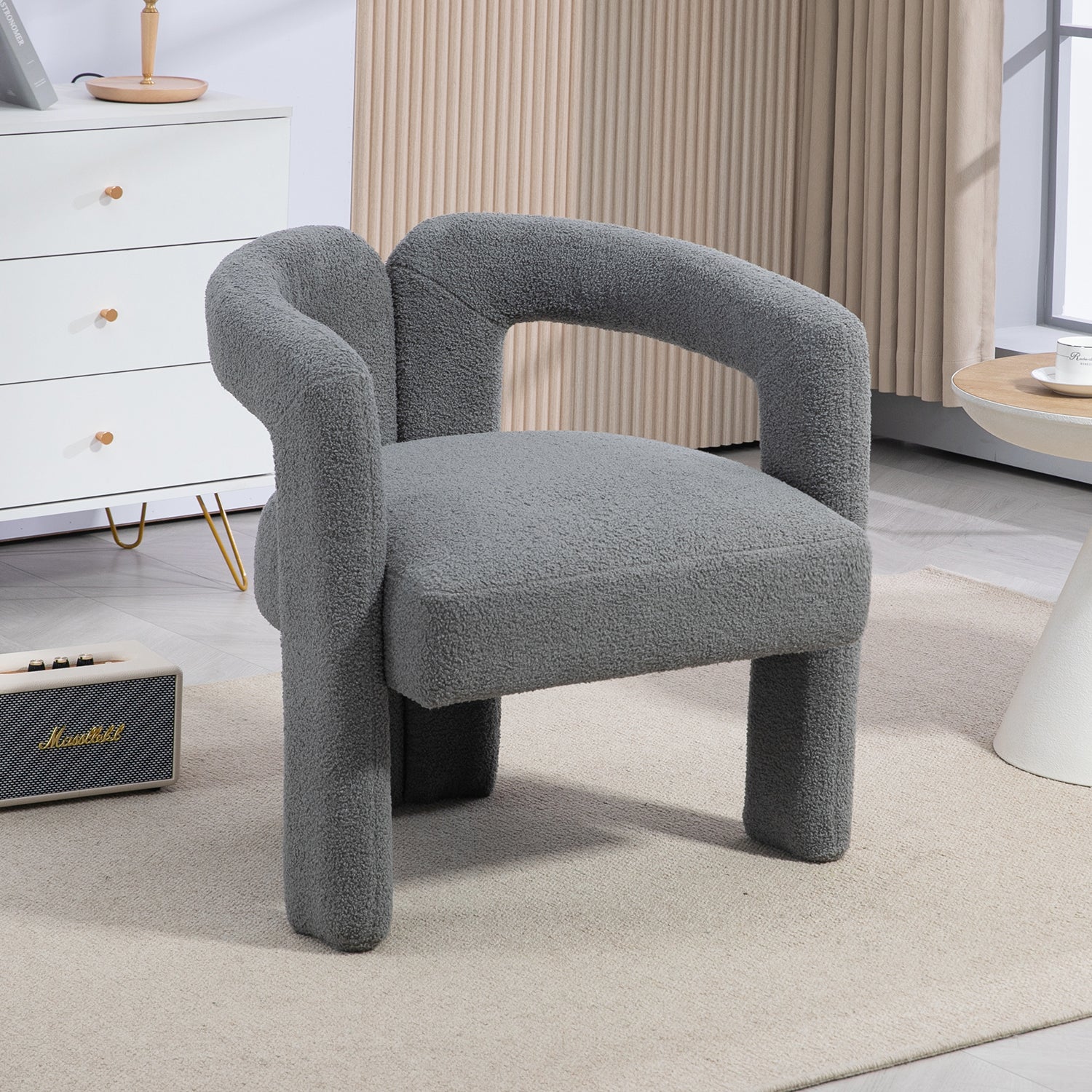 Teddy Fabric Modern Design Dining Chair,Open Back ,Modren Kitchen Armchair For Dinging Room Grey Grey Dining Room Foam Modern Dining Chairs Open Back Foam Fabric