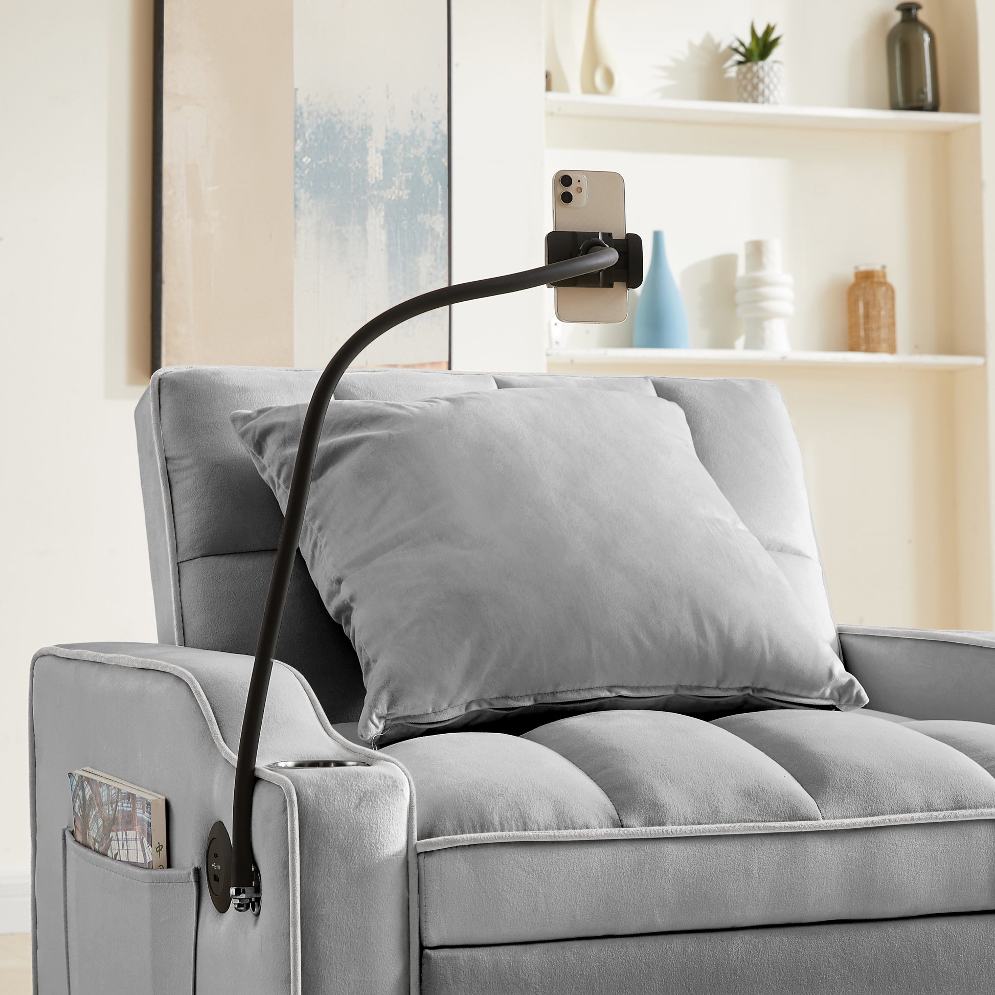 3 In 1 Sofa Bed, Convertible Sleeper Chair Sofa Bed Adjustable Pull Out Sleeper Chair Bed Multi Pockets Folding Sofa Bed For Living Room Bedroom Small Space Grey Grey Velvet 1 Seat