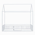Twin Size Metal House Bed With Fence And Door, White White Metal