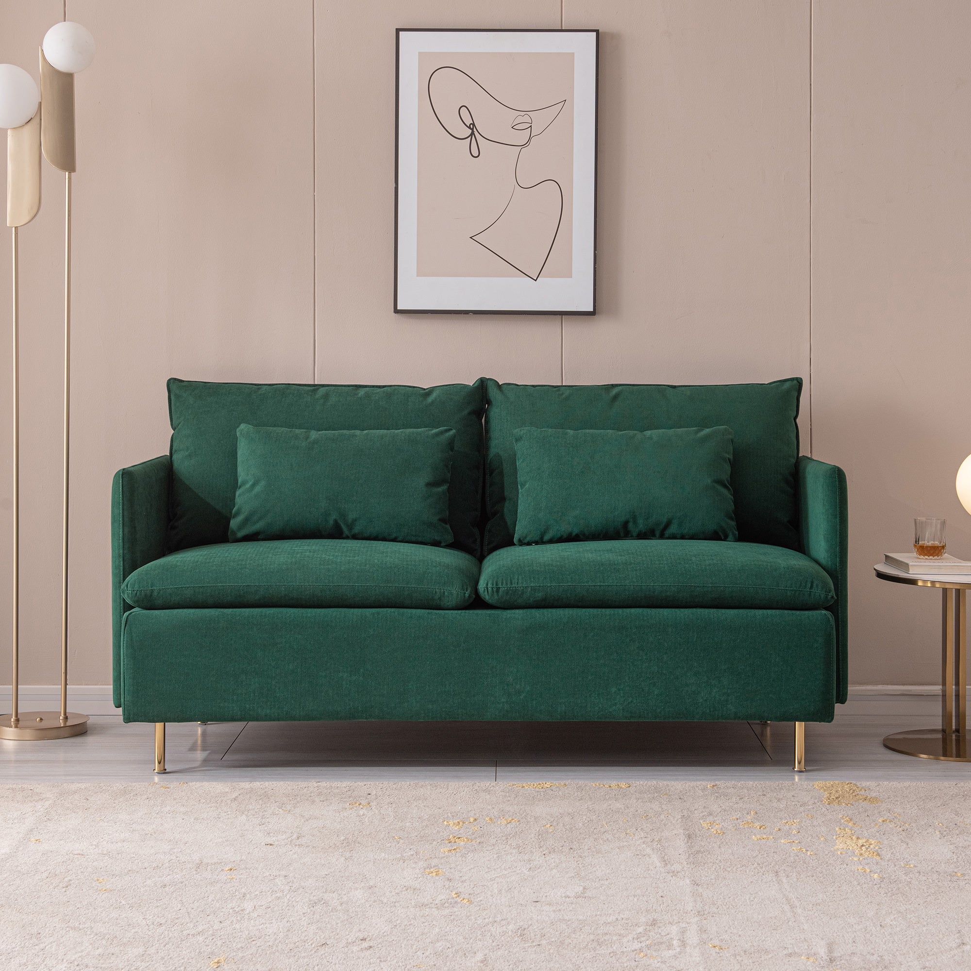 Modern Upholstered Loveseat Sofa,Emerald Cotton Linen63.8" Emerald Foam Cotton Linen 2 Seat