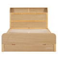 Full Size Platform Bed With Storage Headboard And A Big Drawer, Wood Color Box Spring Not Required Full Wood Wood Bedroom Bed Frame Solid Wood Mdf