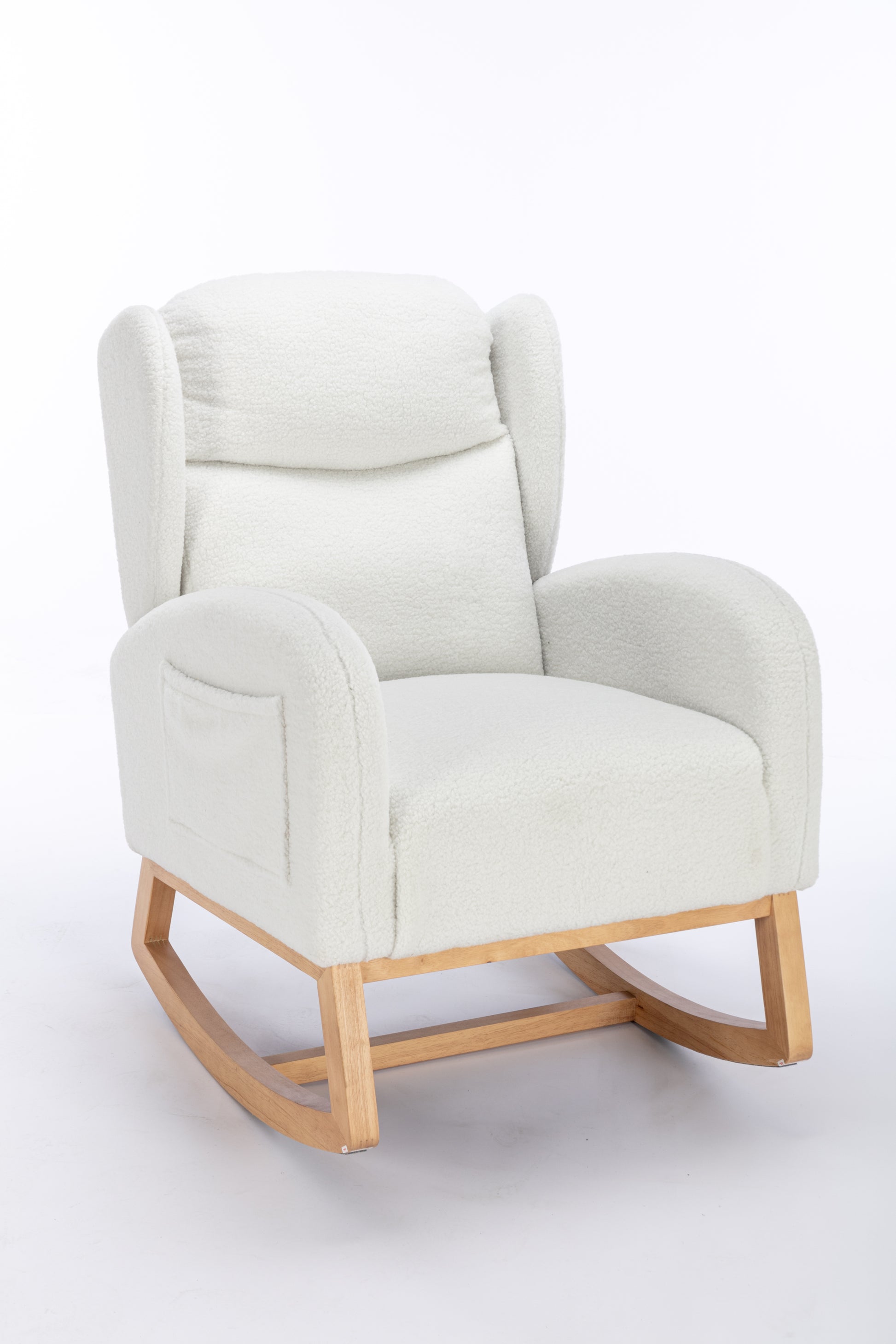 049 Teddy Fabric Rocking Chair With Packet Wood Legs,Ivory Wood Solid Ivory Primary Living Space Foam Wipe Clean Modern Rocking Chairs Eucalyptus Tufted Back Foam Teddy