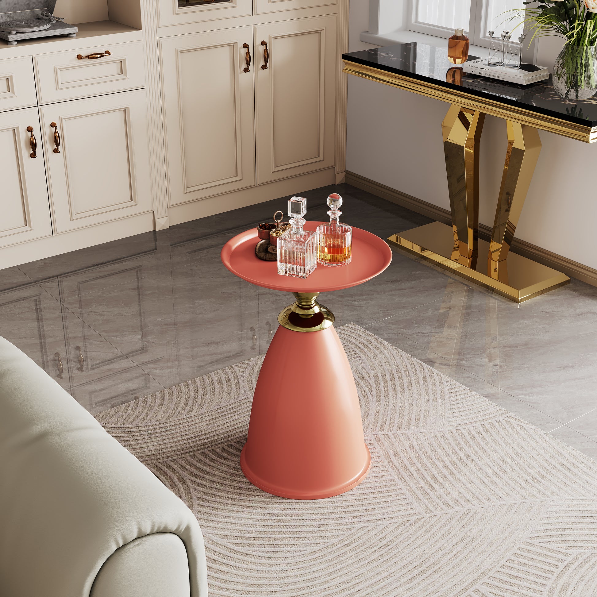 Luxury Design Iron End Table, Minimalist Round Side Table For Small Space Red Iron