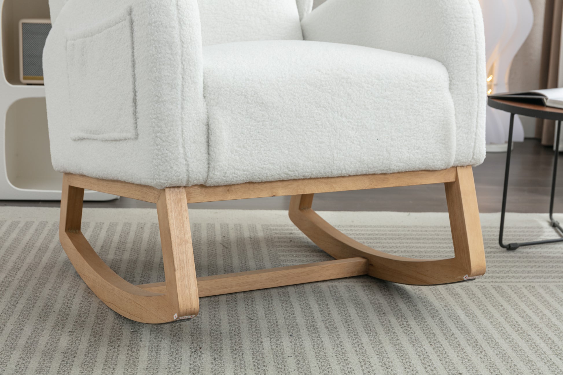 049 Teddy Fabric Rocking Chair With Packet Wood Legs,Ivory Wood Solid Ivory Primary Living Space Foam Wipe Clean Modern Rocking Chairs Eucalyptus Tufted Back Foam Teddy