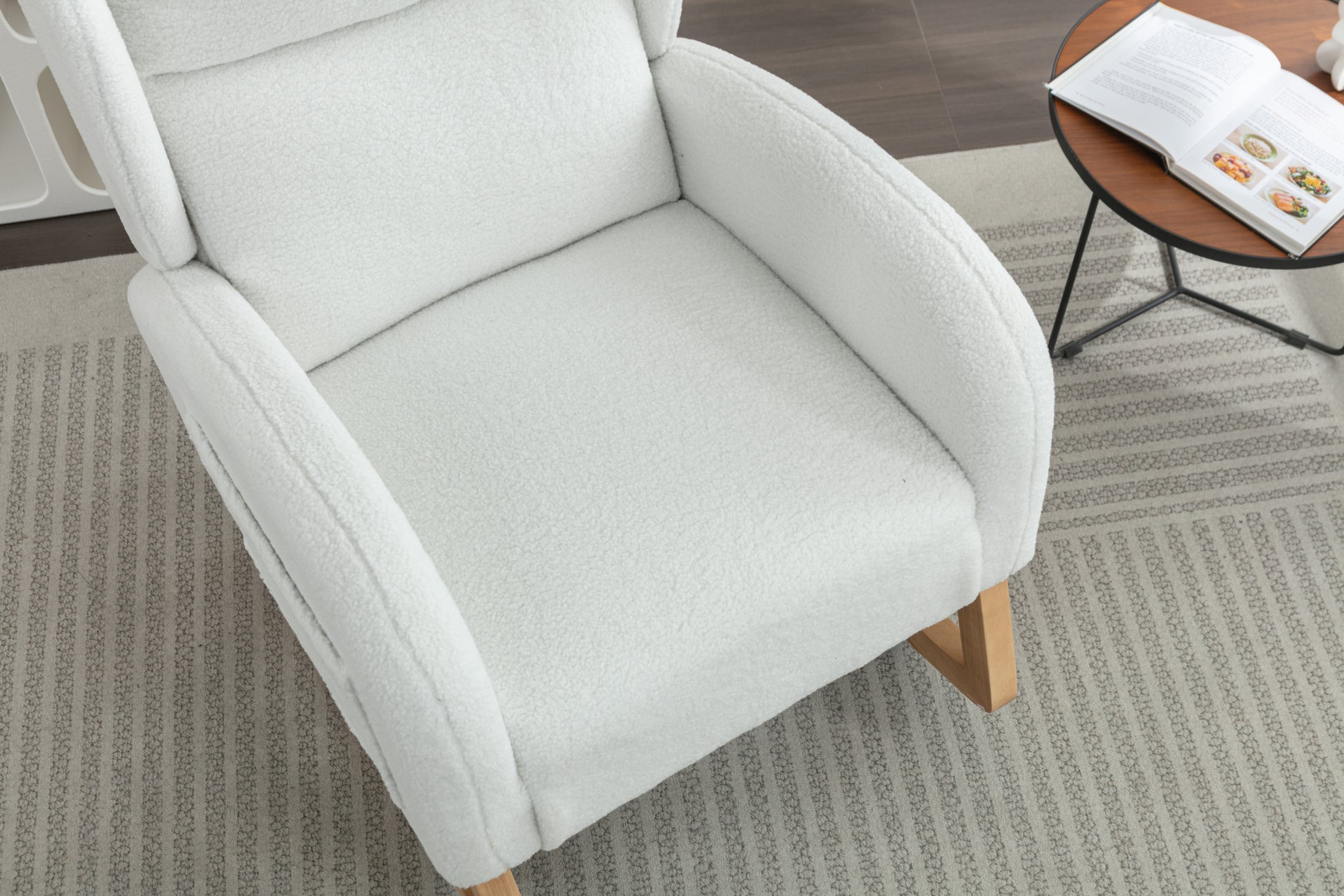 049 Teddy Fabric Rocking Chair With Packet Wood Legs,Ivory Wood Solid Ivory Primary Living Space Foam Wipe Clean Modern Rocking Chairs Eucalyptus Tufted Back Foam Teddy
