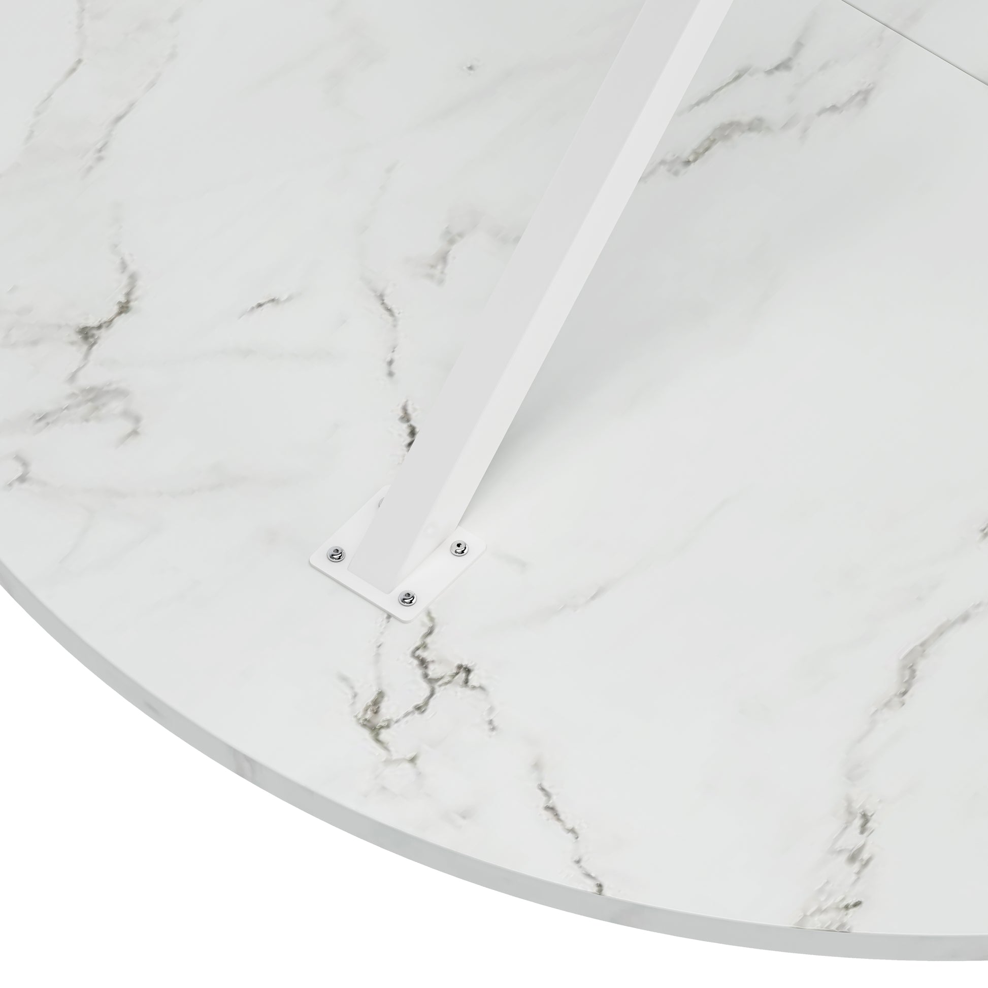 42.13'' Modern Cross Leg Round Dining Table, White Marble Top Occasional Table, Two Piece Removable Top, Matte Finish Iron Legs White Mdf Metal
