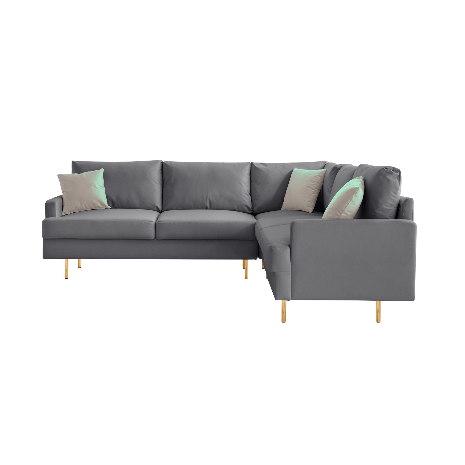 L Shaped Corner Sectional Technical Leather Sofa With Pillows,Dark Grey,89.8*89.8'' Dark Grey Foam 4 Seat