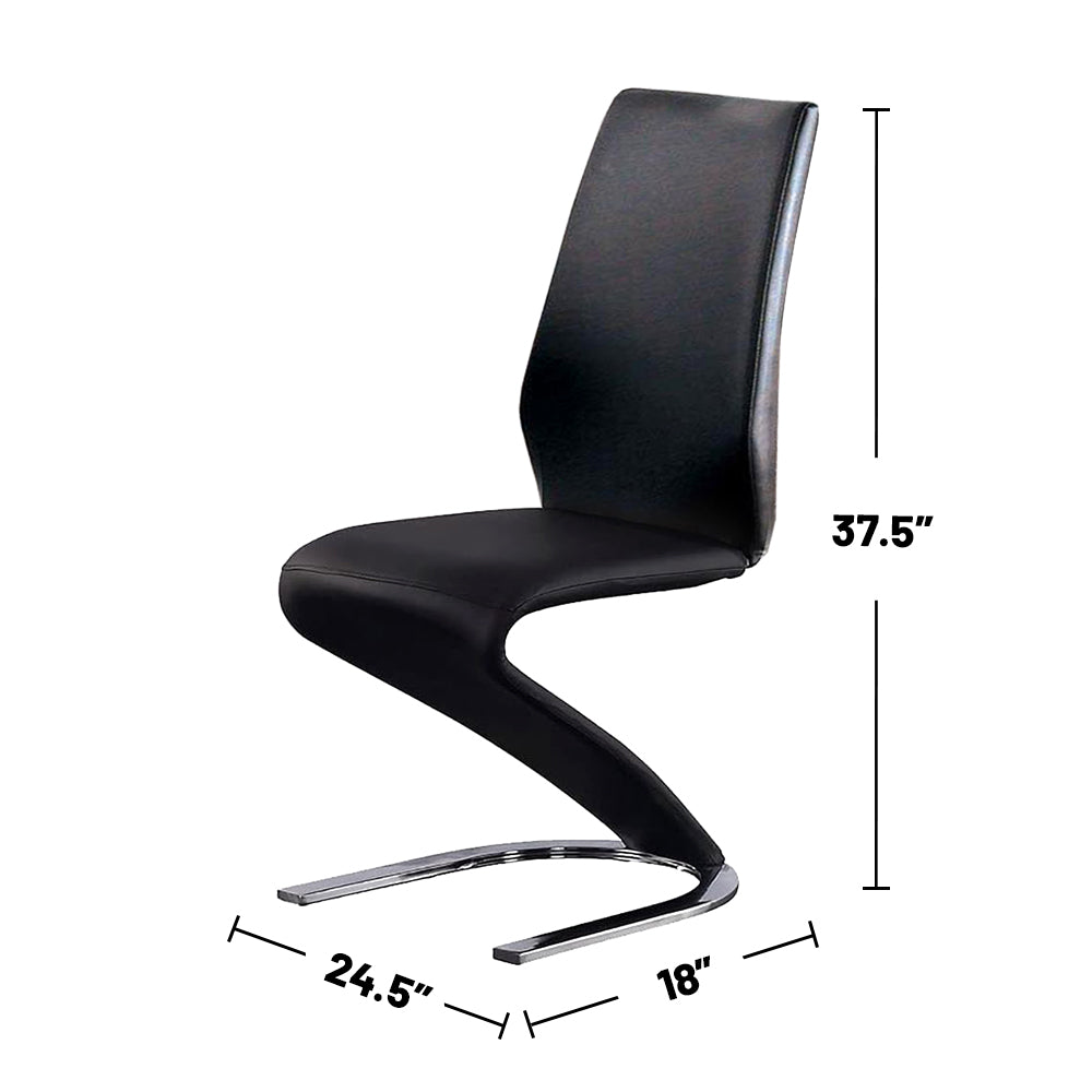 Set Of 2 Paddedside Chairs In Black And Chrome Finish Solid Black Dining Room Dining Chairs Metal