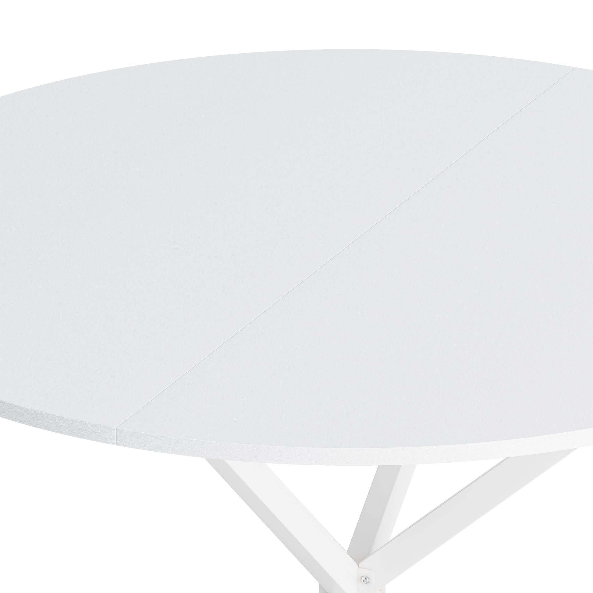 42.13'' Modern Cross Leg Round Dining Table, White Top Occasional Table, Two Piece Removable Top, Matte Finish Iron Legs White Mdf Metal
